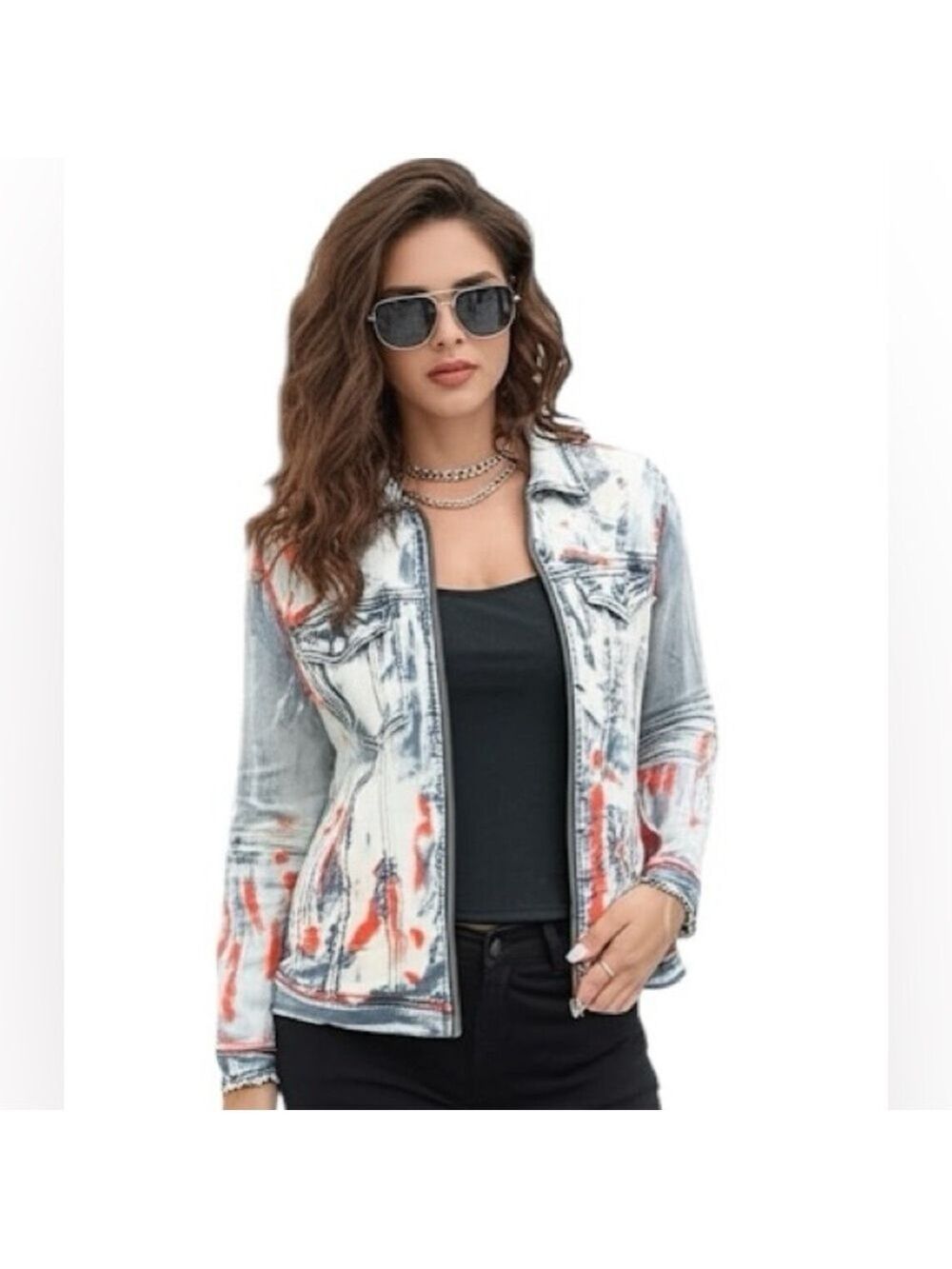 Your Adventure Oversized Sequin Sugar Skull Denim Jacket Customize with Travel! - Picture 2 of 7